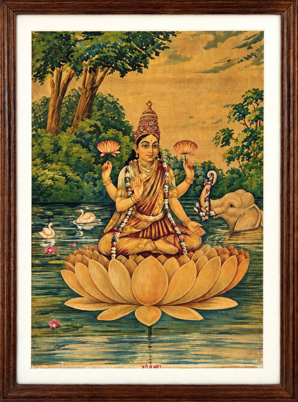 Vintage Raja Ravi Varma Laxmi Oleograph (G. Cunniah)