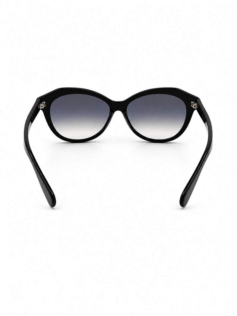 Vintage Ferragamo Cat Eye Sunglasses With Distinct Full Rim Black Frame And Gradient Lenses