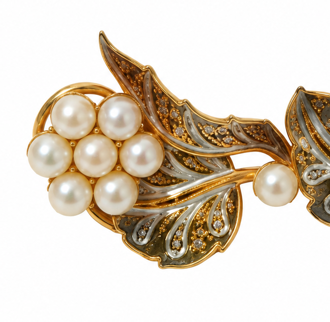 Vintage Damascene Style Brooch