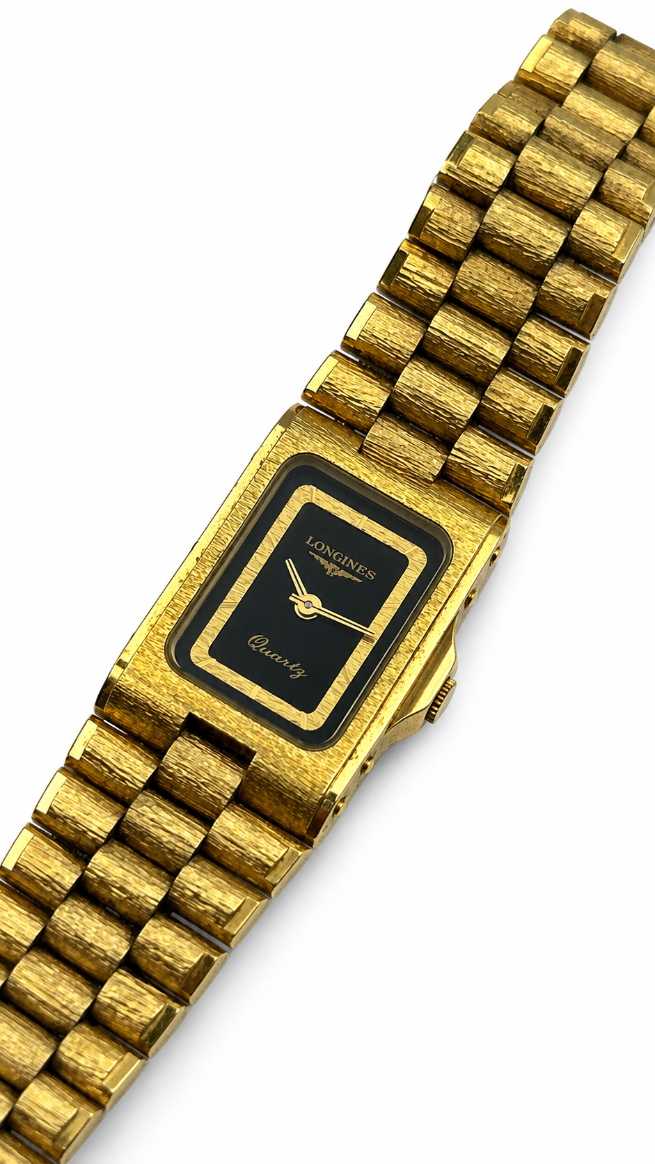 Vintage Longines Quartz Bark-Texture Tank Wristwatch