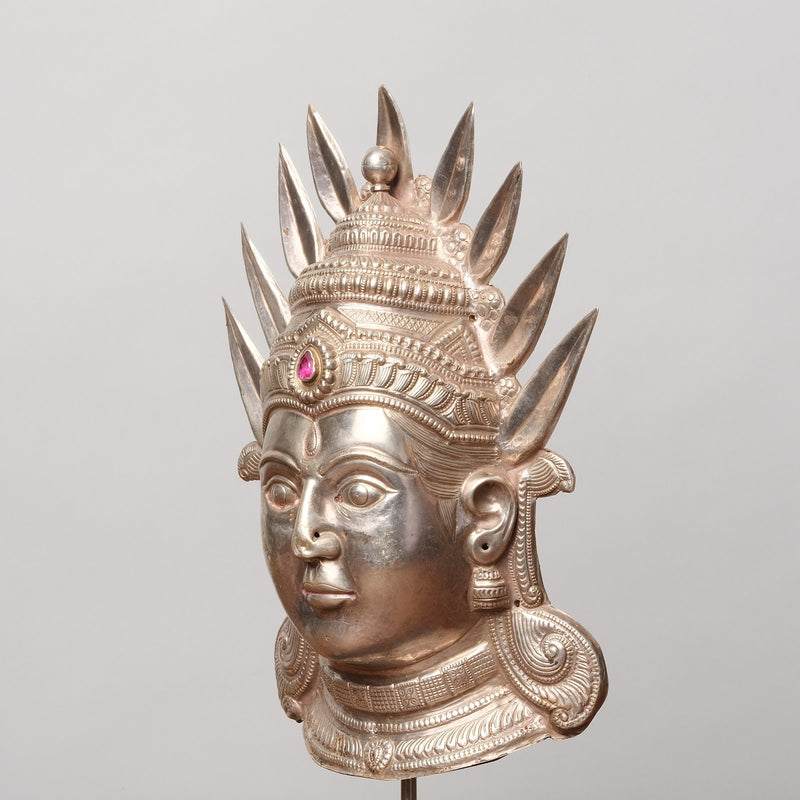 Vintage Pure Silver Devotional Head - Hindu godess Renuka also known as Yellama, Karnataka