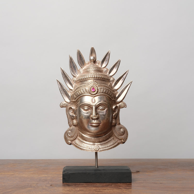 Vintage Pure Silver Devotional Head - Hindu godess Renuka also known as Yellama, Karnataka