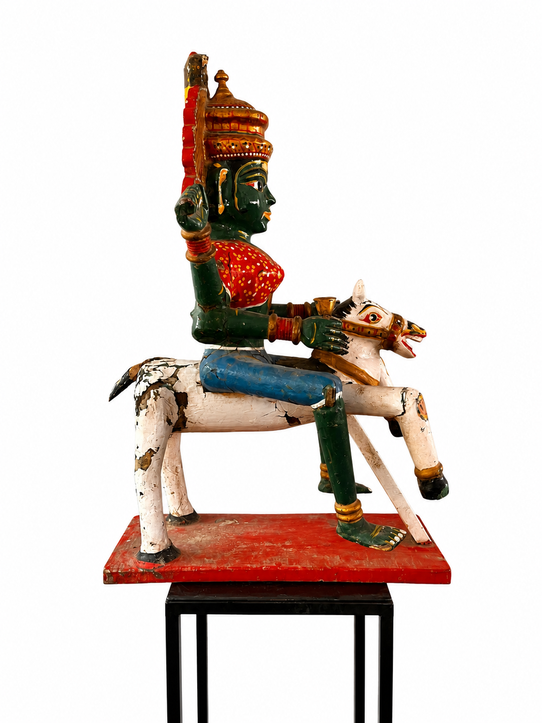 Wooden Sculpture of Hindu Goddess Durga Riding a Horse