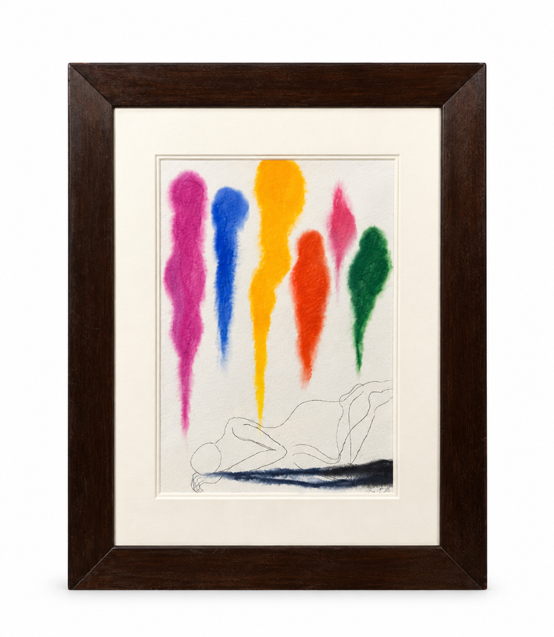 Arpana Caur - Reclining Figure with Bursts of Color (2005) - Framed Artwork