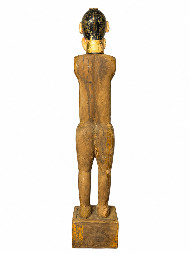 Antique Articulated Wooden Folk Art Doll With Gauri Brass Head