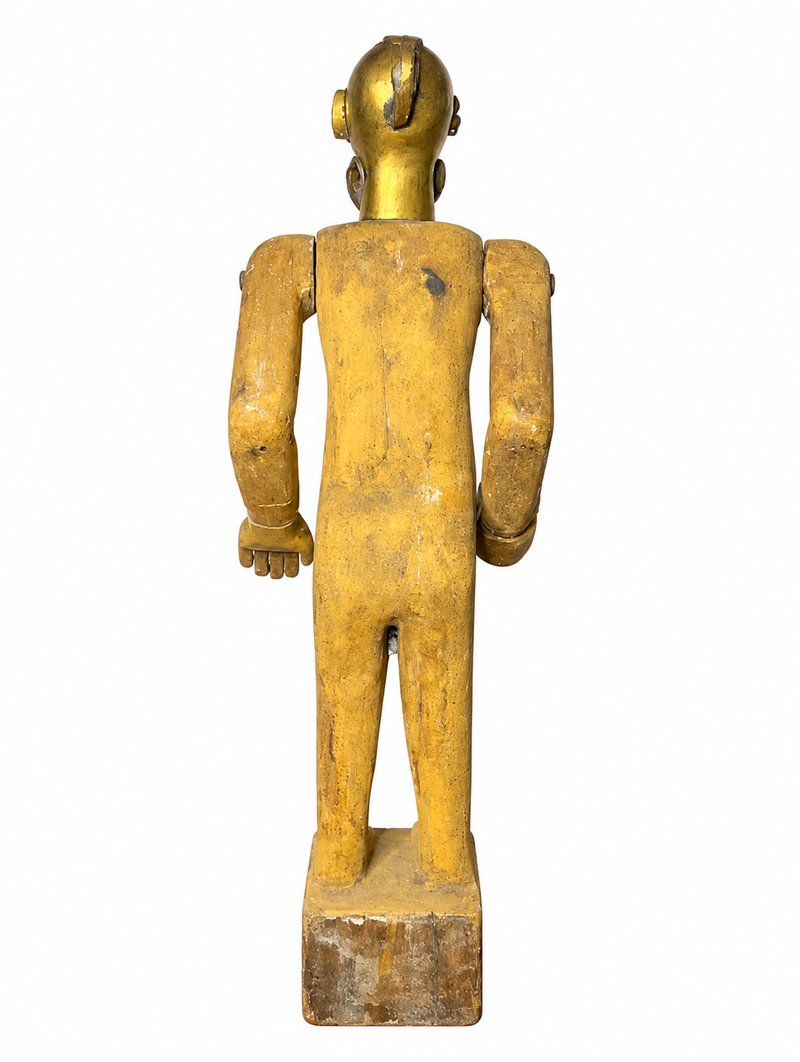Antique Articulated Wooden Folk Art Doll With Gauri Brass Head