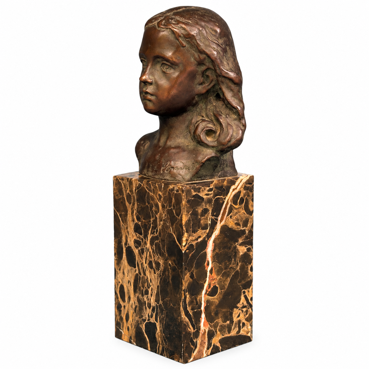 Bronze Lady Mounted on a Marble Block (Signed from France)