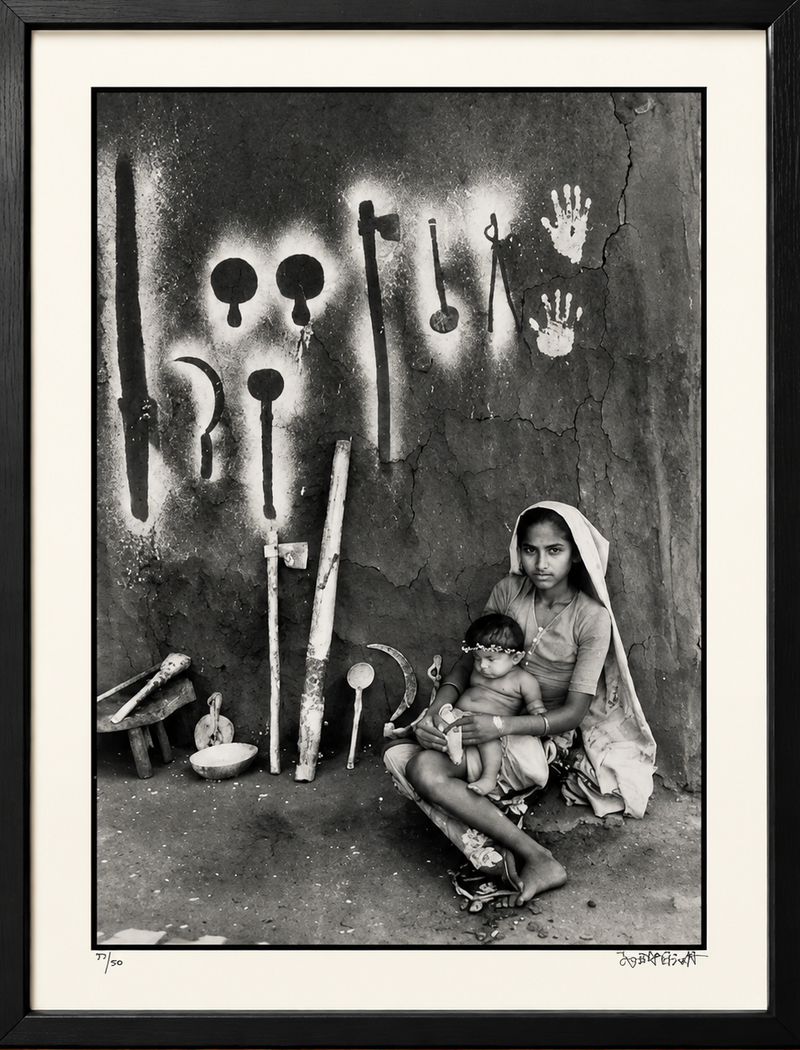 Jyoti Bhatt - Mother and Child with Wall Painting, Gujarat (1987)