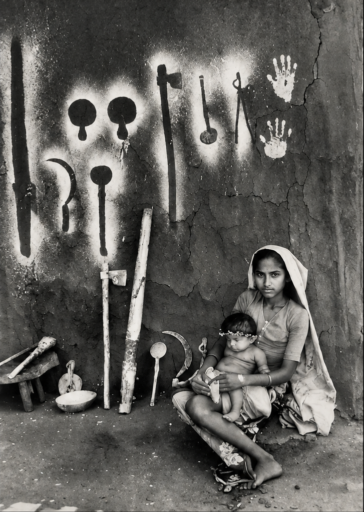 Jyoti Bhatt - Mother and Child with Wall Painting, Gujarat (1987)