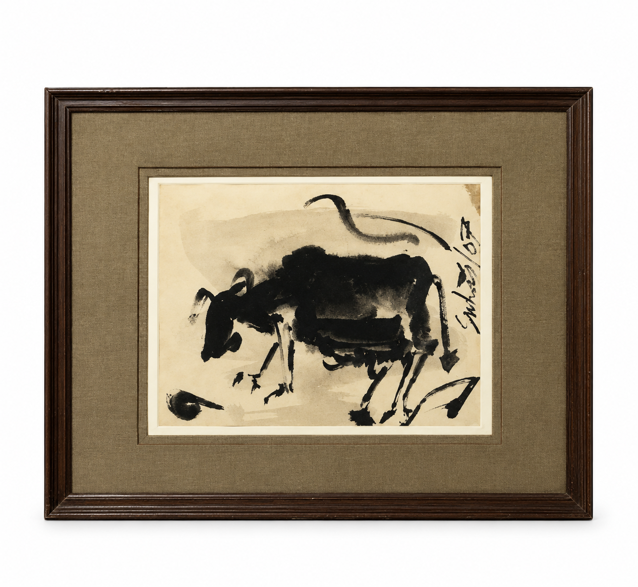 Sunil Das - Bull Study Pen & Wash Drawing (2007) - Framed Artwork