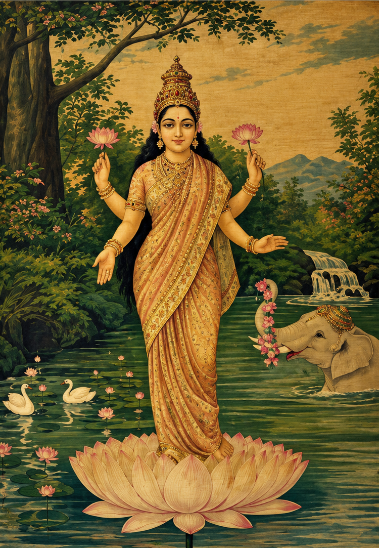 Vintage Raja Ravi Varma Laxmi Competition Edition Oleograph