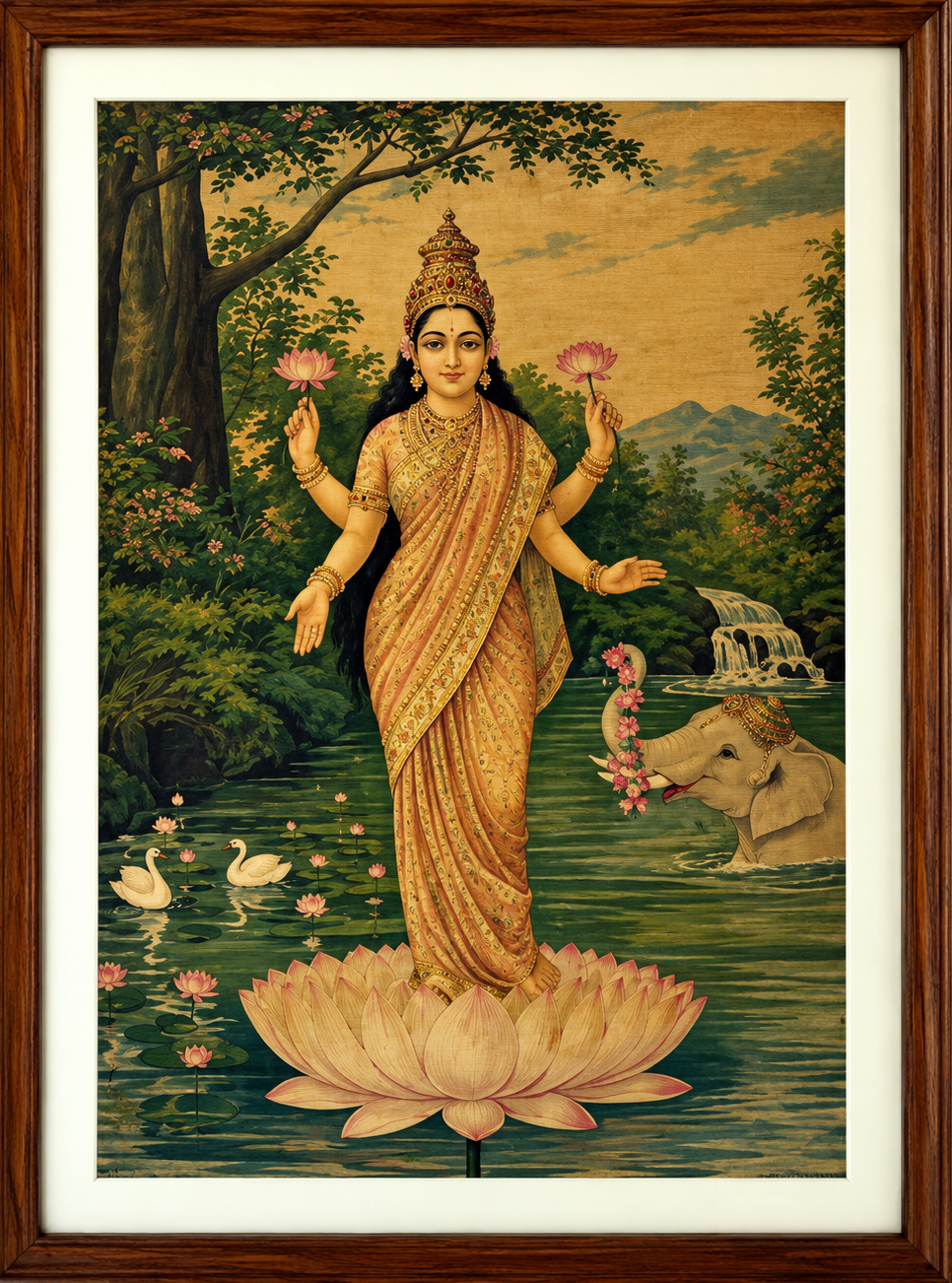 Vintage Raja Ravi Varma Laxmi Competition Edition Oleograph