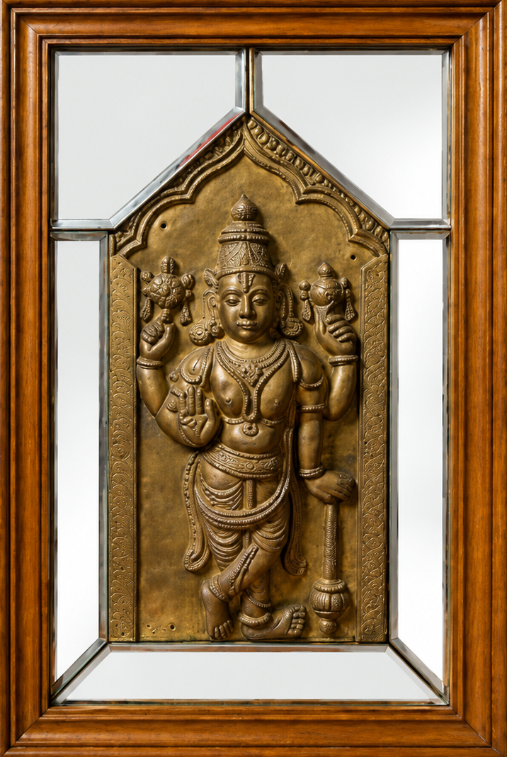 Dwarpalika Mirror Framed Brass Panel