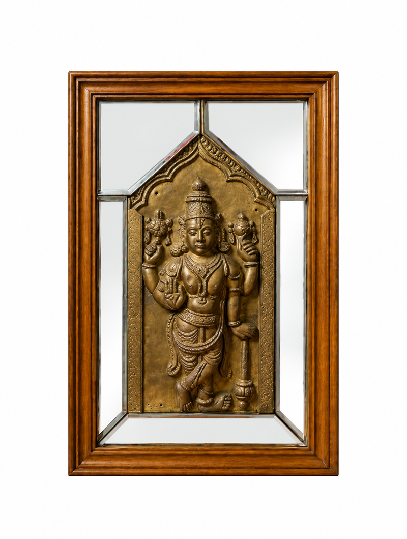 Dwarpalika Mirror Framed Brass Panel
