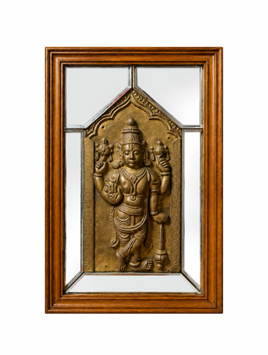Dwarpalika Mirror Framed Brass Panel