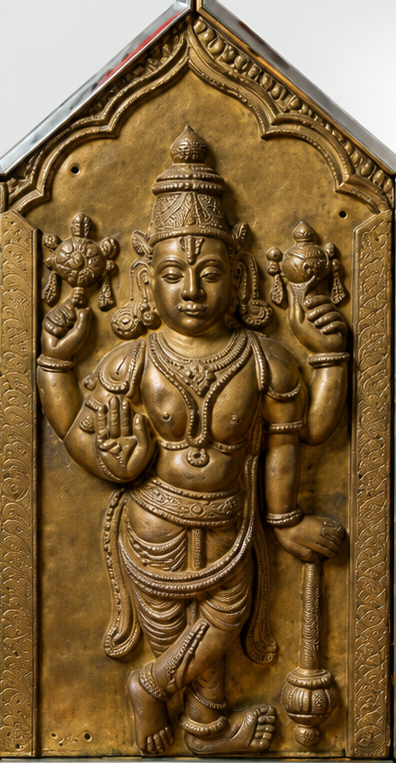 Dwarpalika Mirror Framed Brass Panel