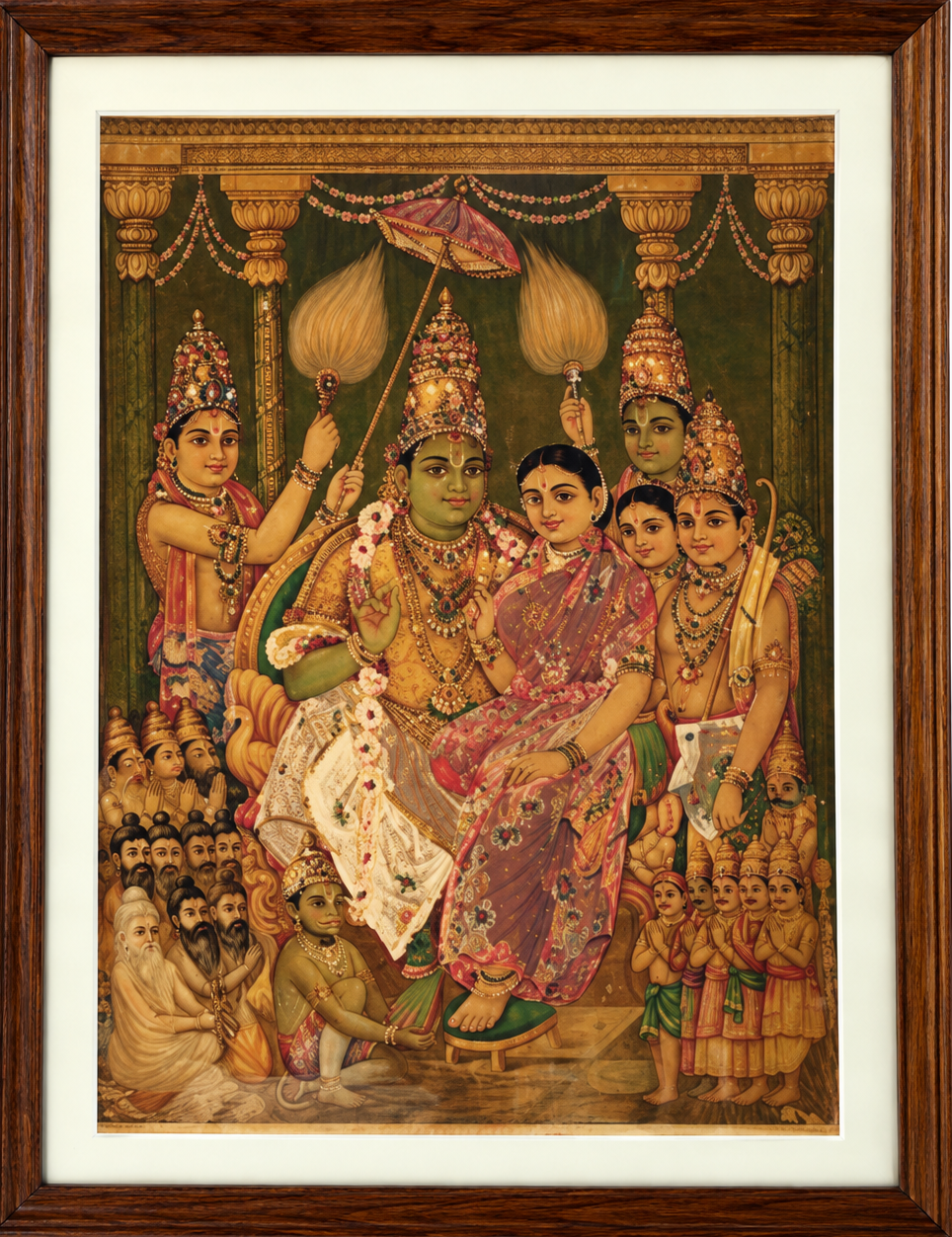 Vintage Raja Ravi Varma Sri Rama Pattabhishekam Oleograph