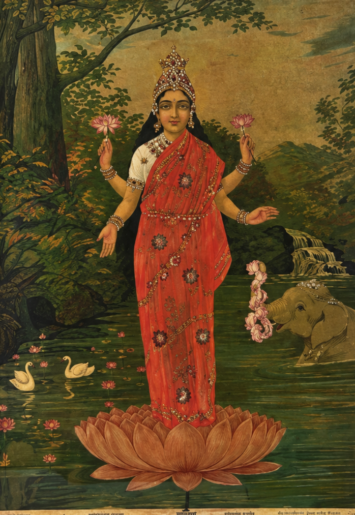 Vintage Raja Ravi Varma Laxmi Oleograph (No. 203 Motibazar)