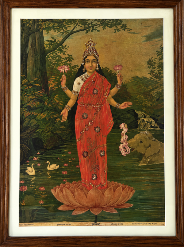 Vintage Raja Ravi Varma Laxmi Oleograph (No. 203 Motibazar)