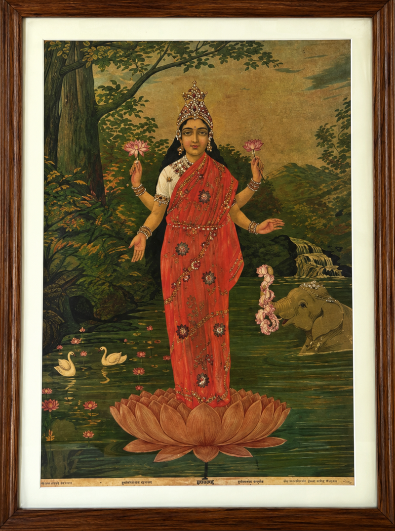 Vintage Raja Ravi Varma Laxmi Oleograph (No. 203 Motibazar)