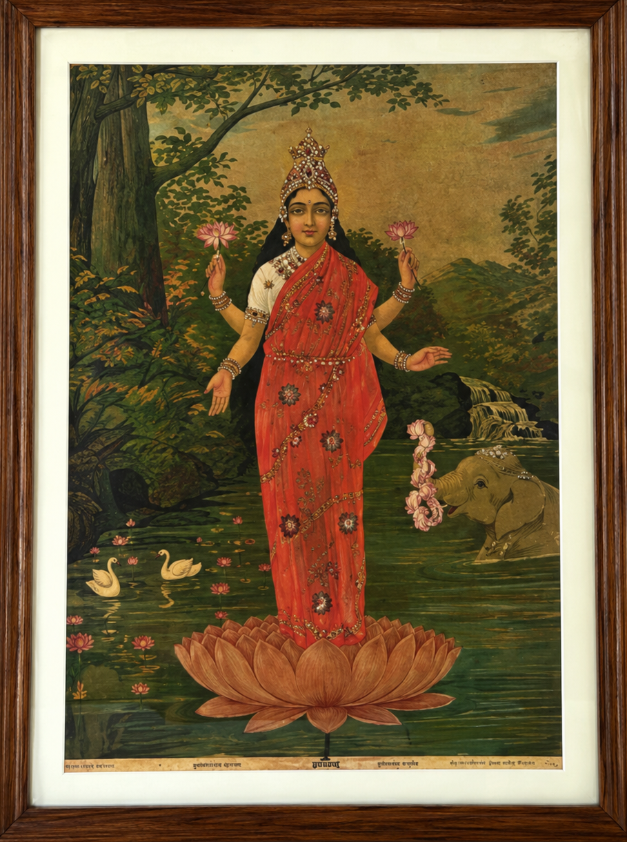 Vintage Raja Ravi Varma Laxmi Oleograph (No. 203 Motibazar)