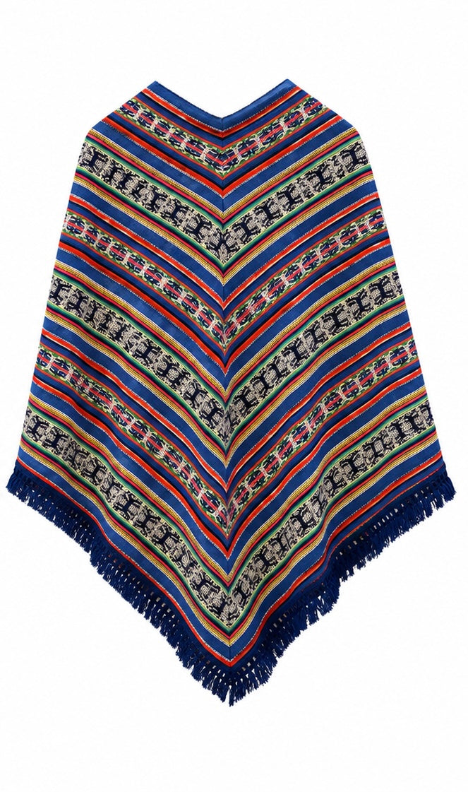 Vintage Andean Geometric Fringe Poncho