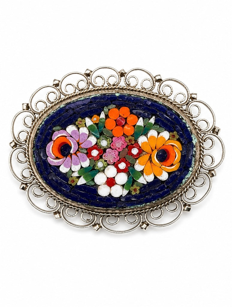 Vintage Italian Micro Mosaic Floral Brooch (BBS_MWCBR005)