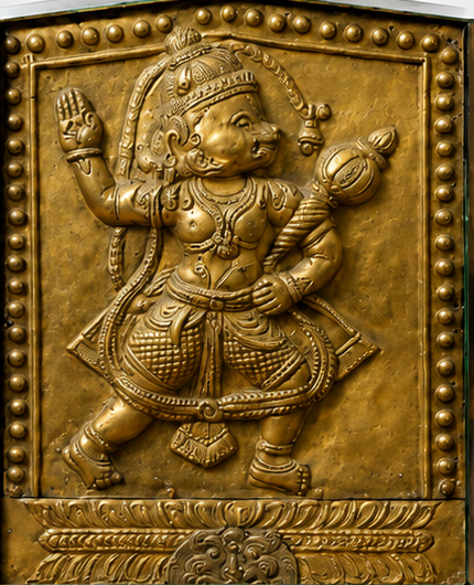 Hanuman Mirror Framed Brass Panel