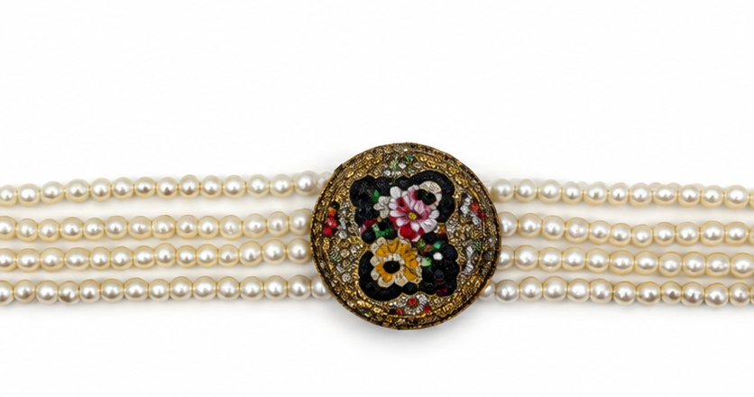 Vintage Micro Mosaic Pearl Bracelet