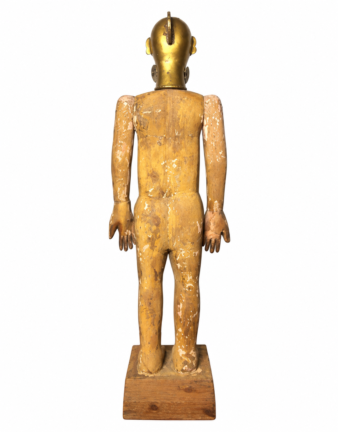 Antique Articulated Wooden Folk Art Doll With Gauri Brass Head