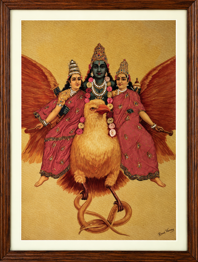 Vintage Raja Ravi Varma Vishnu Garud Vahan Oleograph