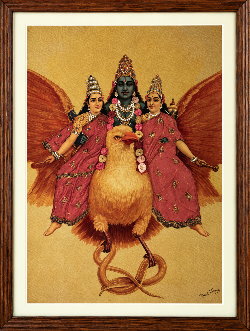 Vintage Raja Ravi Varma Vishnu Garud Vahan Oleograph