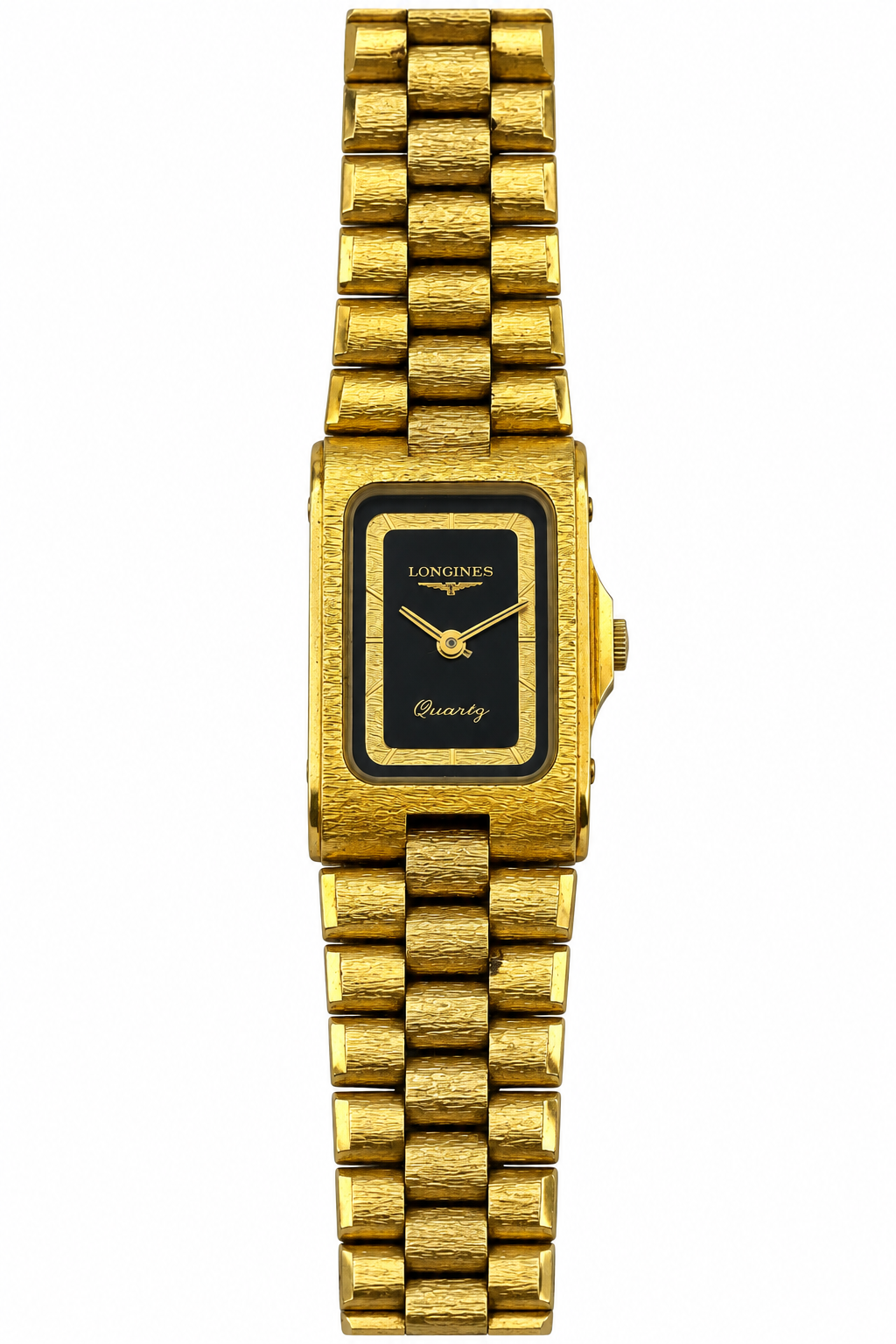 Vintage Longines Quartz Bark-Texture Tank Wristwatch