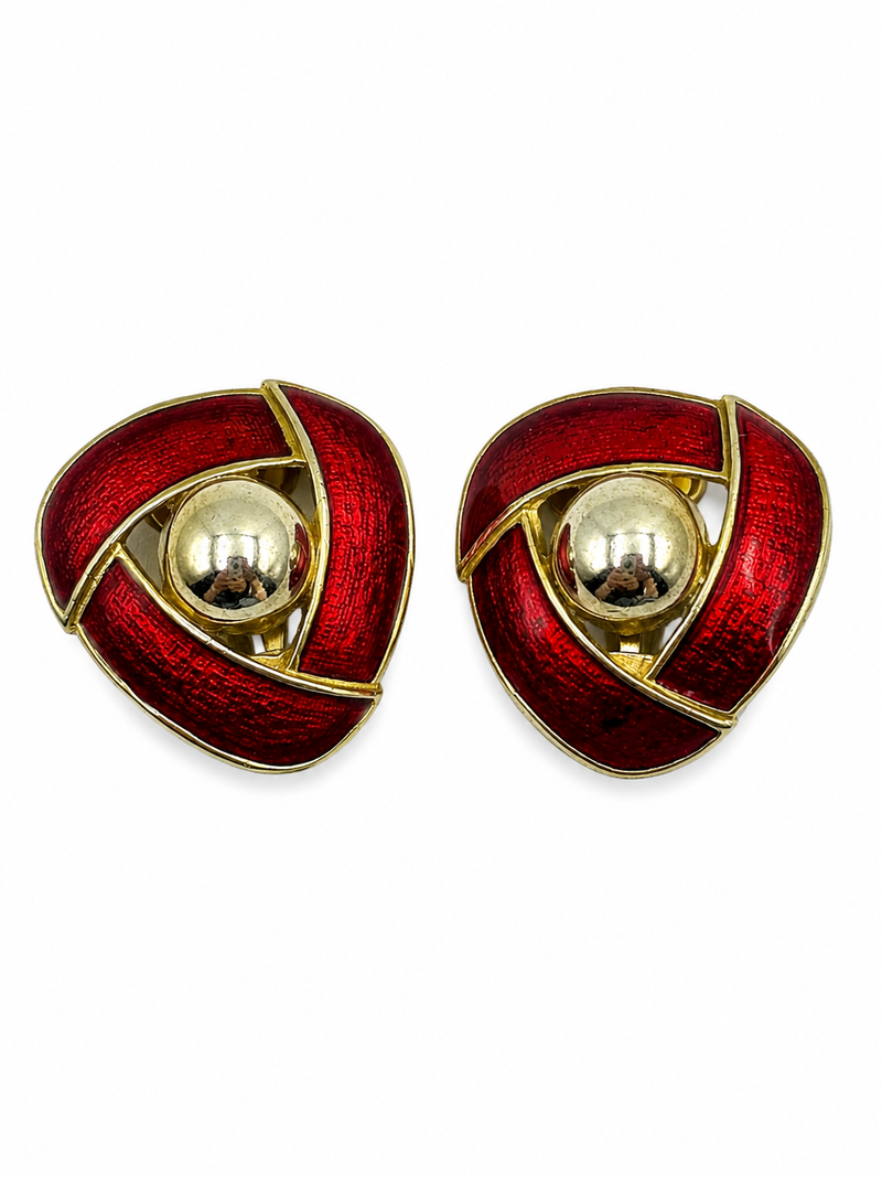 Vintage Red Enamel Silver Tone Earrings