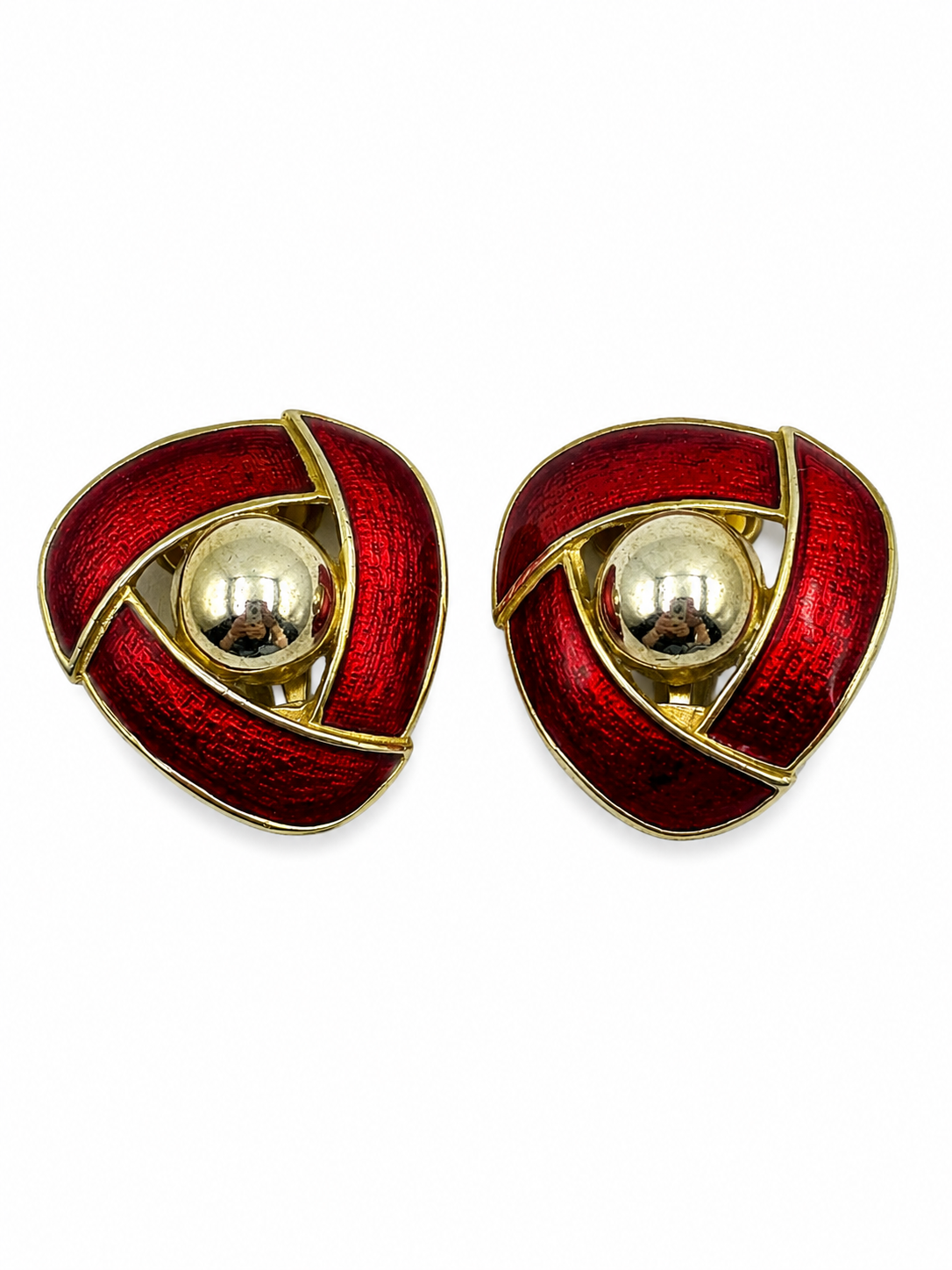 Vintage Red Enamel Silver Tone Earrings