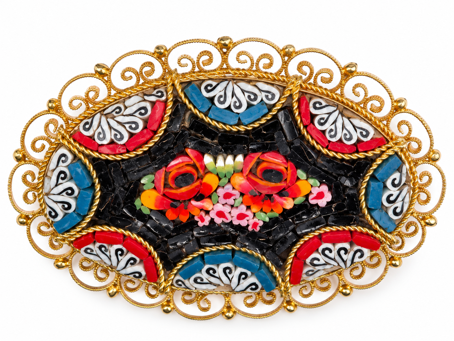 Vintage Italian Micro Mosaic Floral Brooch