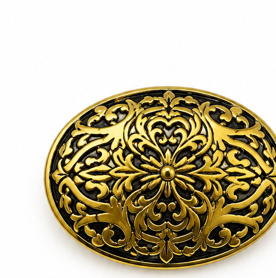 Vintage Oval Damascene Brooch