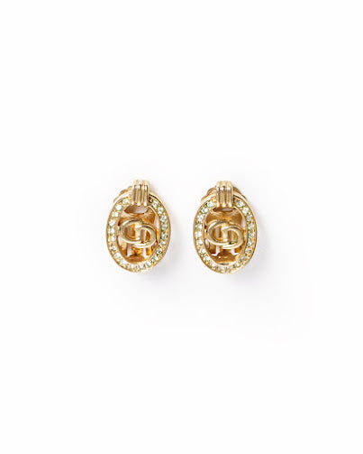 vintage Christian Dior crystal CD logo earrings