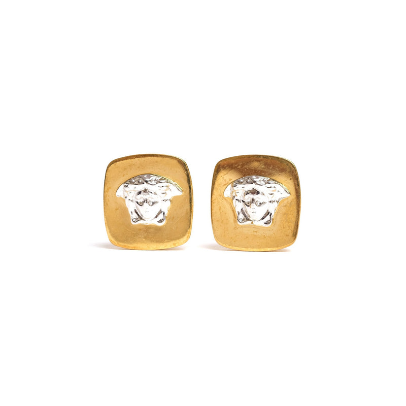 VINTAGE GIANNI VERSACE MEDUSA TWO TONE  STUD EARRINGS - beg borrow steal studio