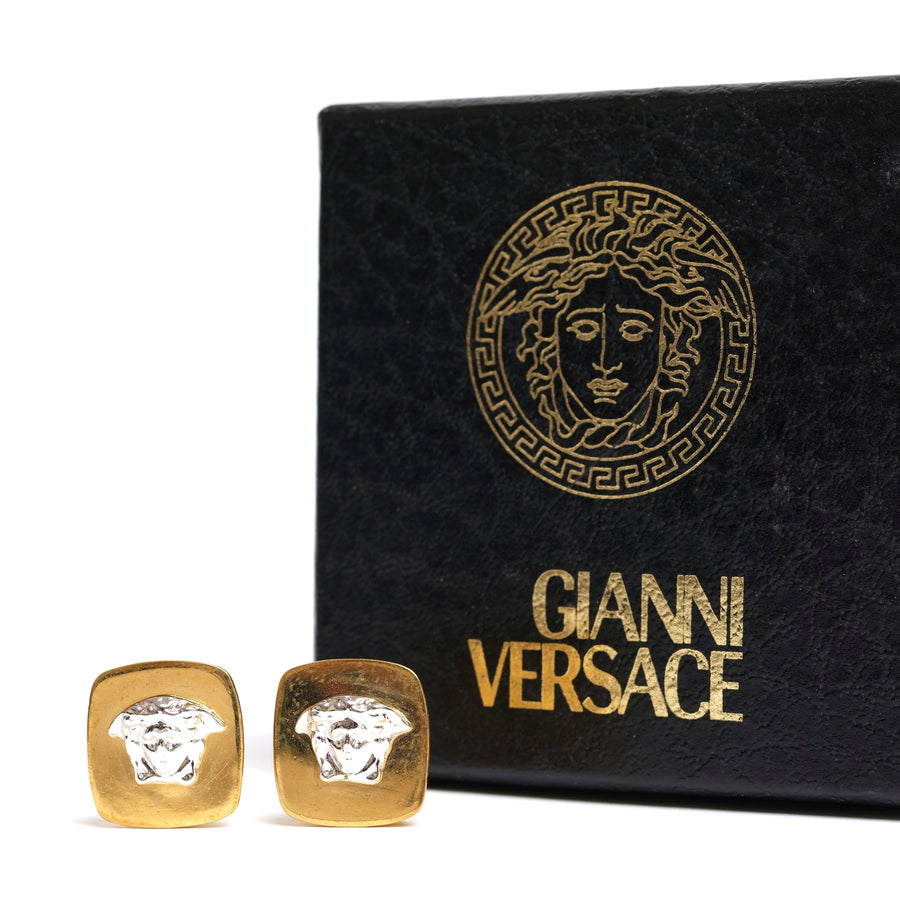 VINTAGE GIANNI VERSACE MEDUSA TWO TONE  STUD EARRINGS