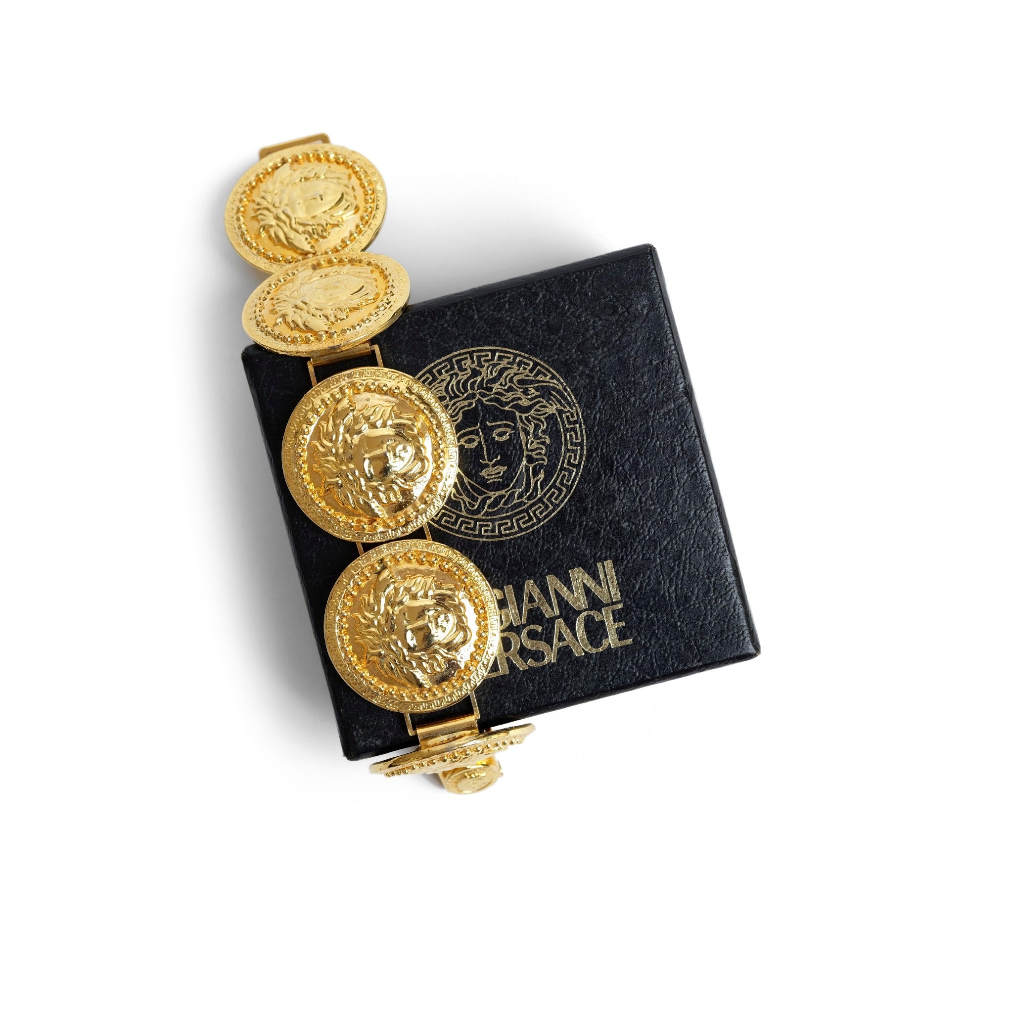 Vintage Gianni Versace Gold Medusa Coin Bracelet - beg borrow steal studio