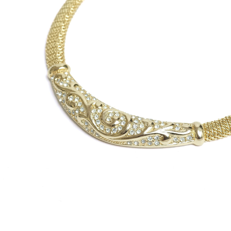 Vintage Christian Dior Choker Gold Tone With Crystal Rhinestone - Beg Borrow Steal Studio