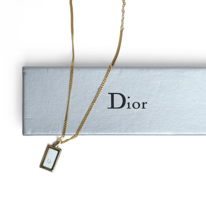Vintage Christian Dior Rectangular Frame Pendant Necklace - Beg Borrow Steal Studio