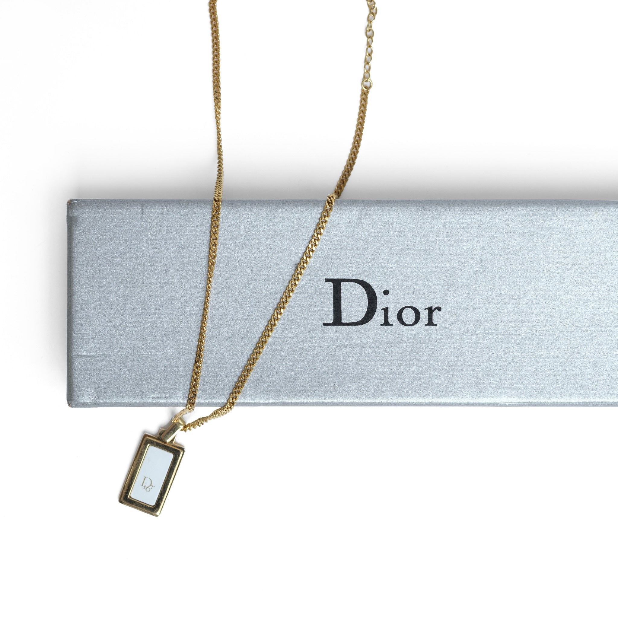 Vintage Christian Dior Rectangular Frame Pendant Necklace - Beg Borrow Steal Studio