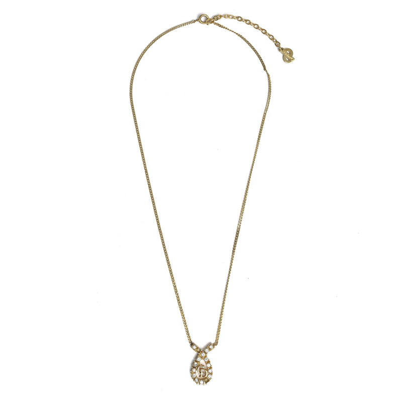 Vintage Christian Dior Rhinestone Embellished Oval Pendant Necklace - Beg Borrow Steal Studio