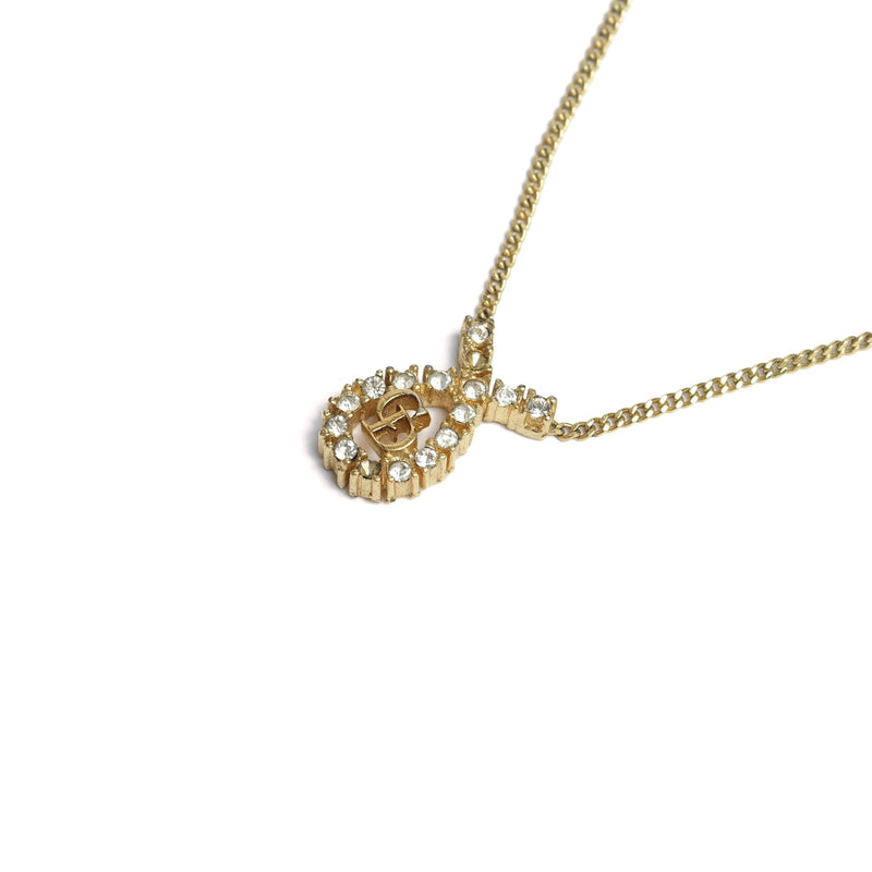 Vintage Christian Dior Rhinestone Embellished Oval Pendant Necklace - Beg Borrow Steal Studio