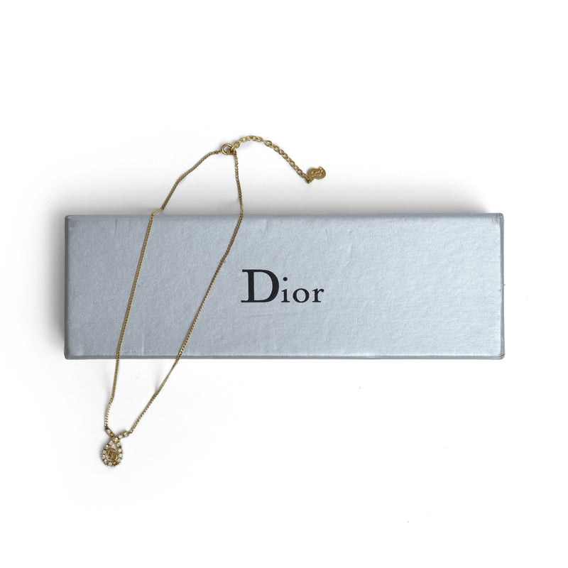Vintage Christian Dior Rhinestone Embellished Oval Pendant Necklace - Beg Borrow Steal Studio