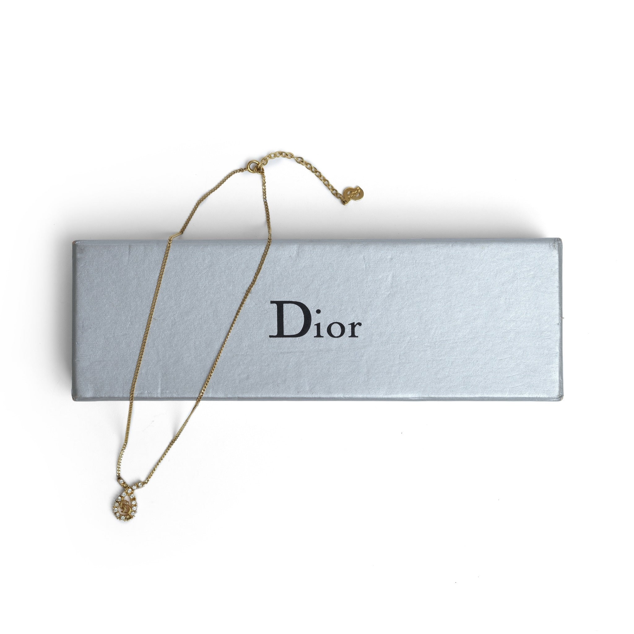 Vintage Christian Dior Rhinestone Embellished Oval Pendant Necklace - Beg Borrow Steal Studio