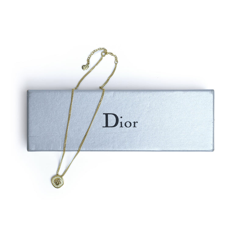 Vintage Christian Dior Monogram Round Coin Medallion Necklace - Beg Borrow Steal Studio