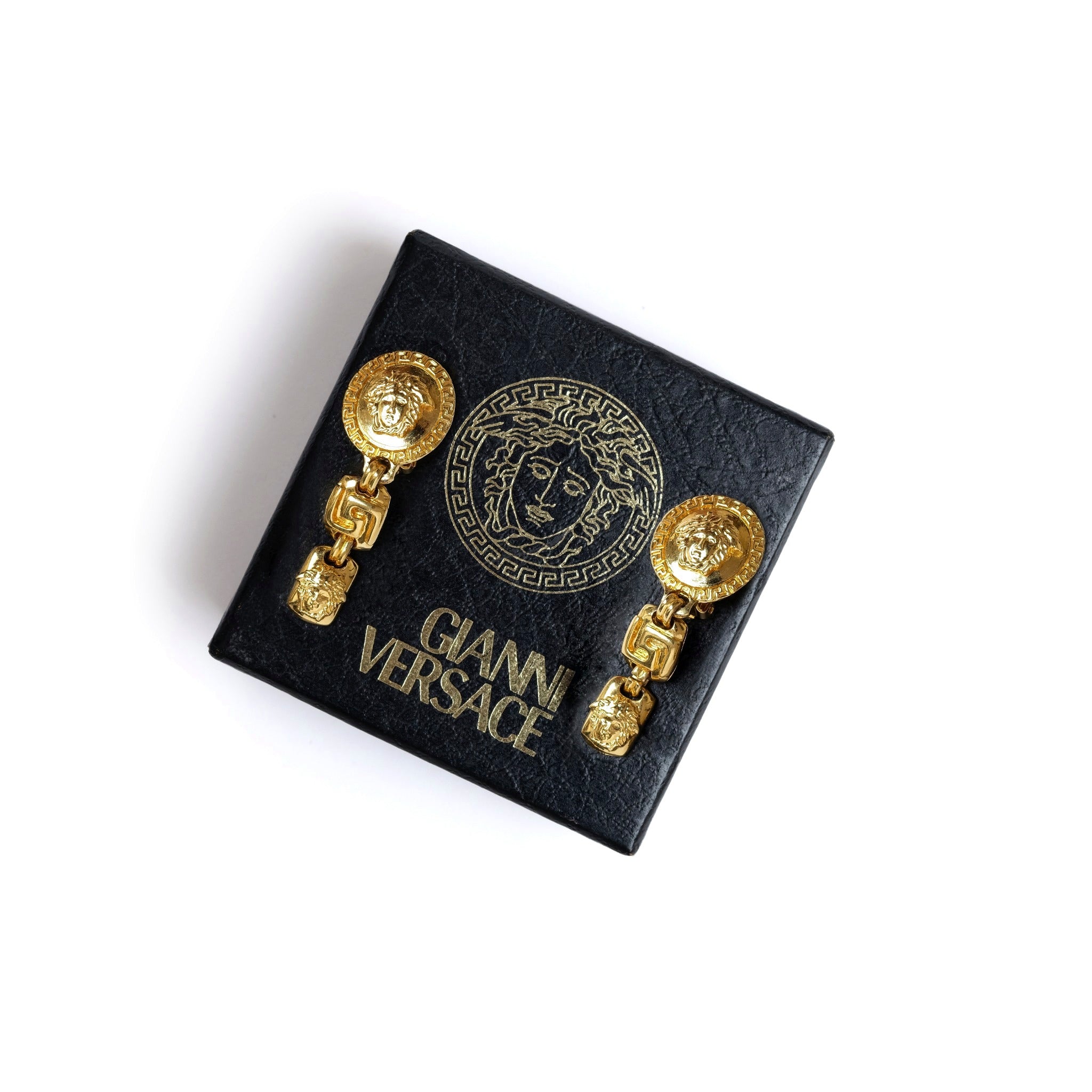 VINTAGE GIANNI VERSACE THREE-STRANDED MEDUSA DROP EARRINGS - beg borrow steal studio